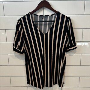 Adrianna Papell/ Anthropologie Blouse Black/tan Stripe Size M